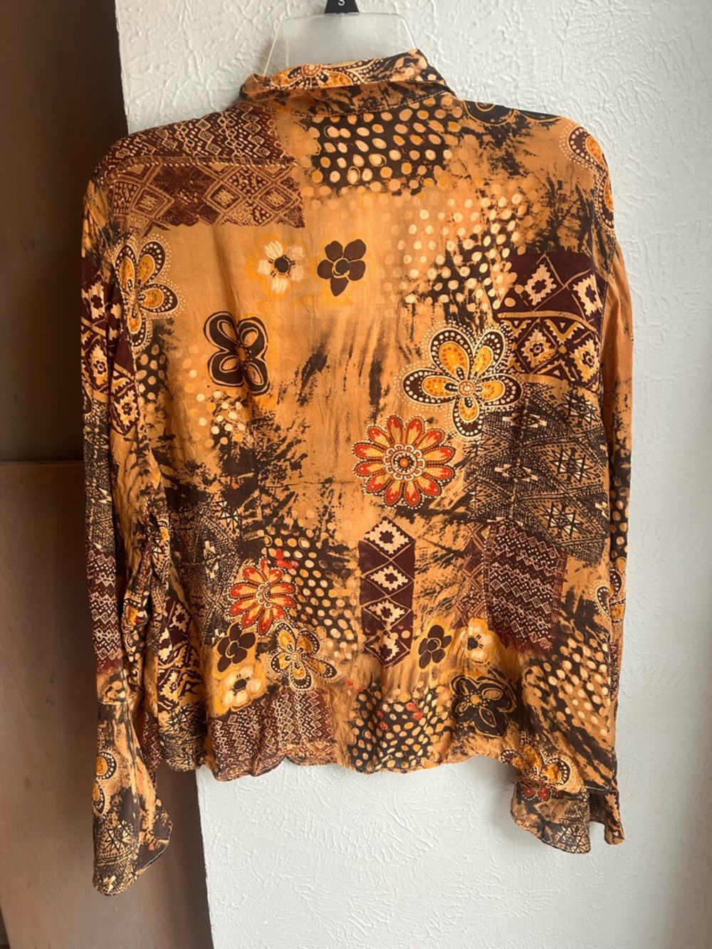 Tianello boho bell sleeve neutrals silk blouse Size XL - Picture 2 of 8